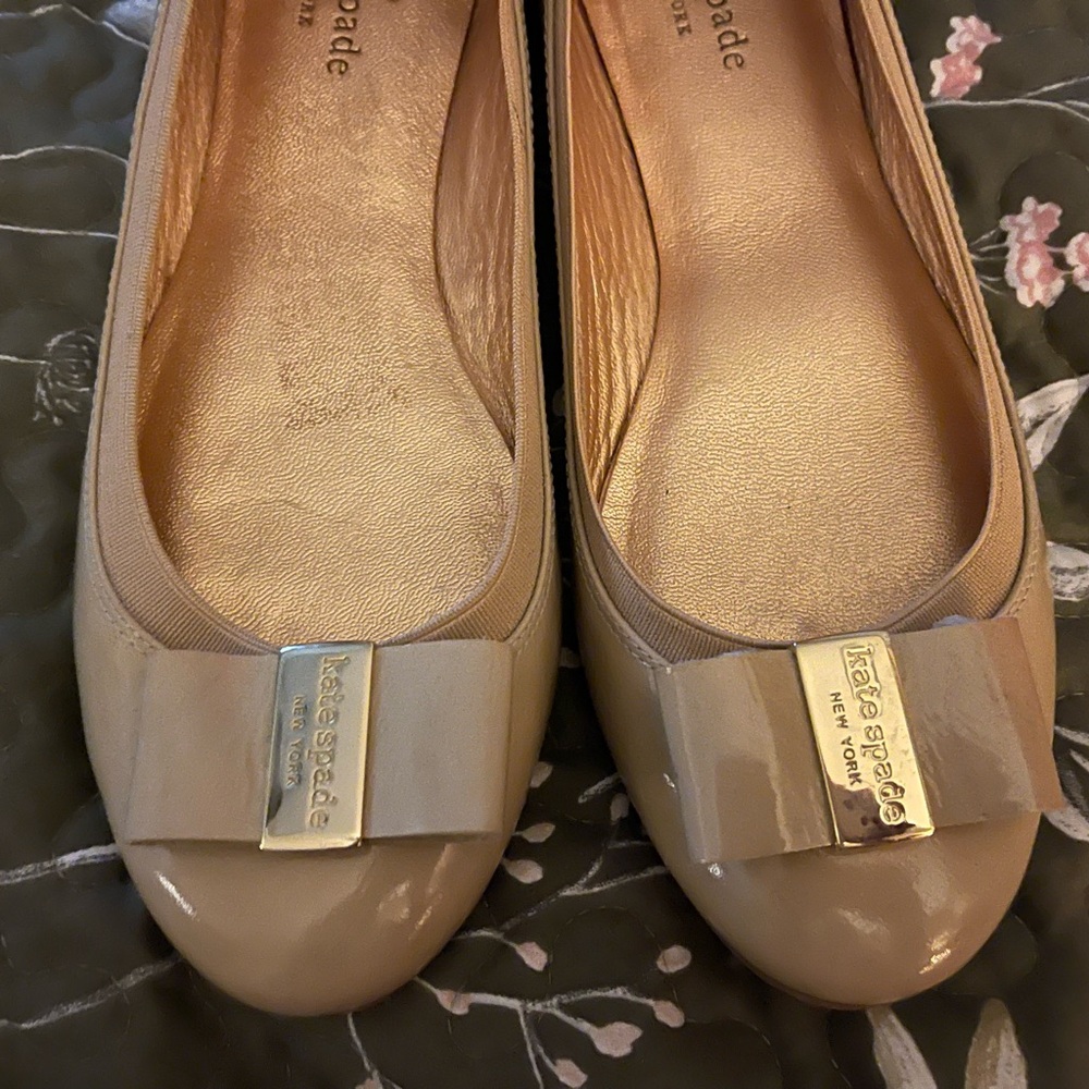 kate spade Beige Bow Flats with Gold Accent